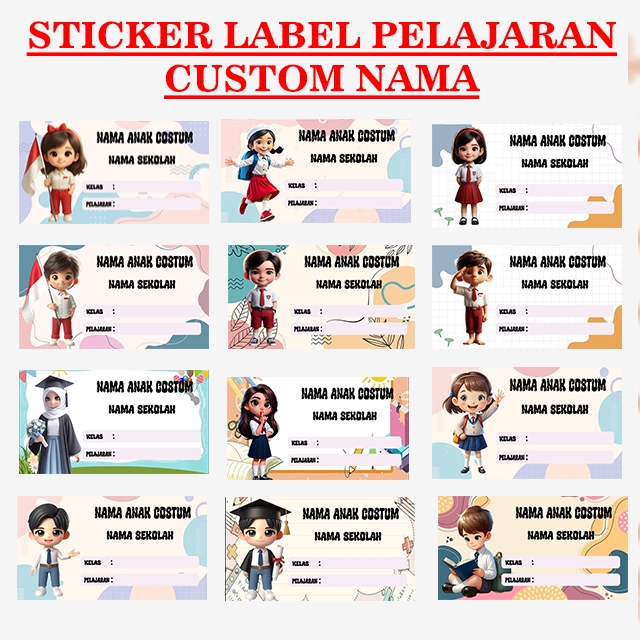 

Stiker Label Buku Pelajaran Custom Free Desain isi 44 PCS Karakter 3D