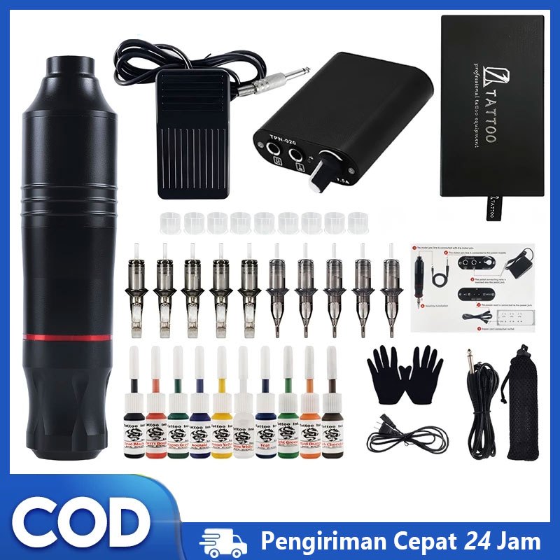 Mesin Tato Full Set Original 10 Warna Mesin Tato Pen Alat Tato