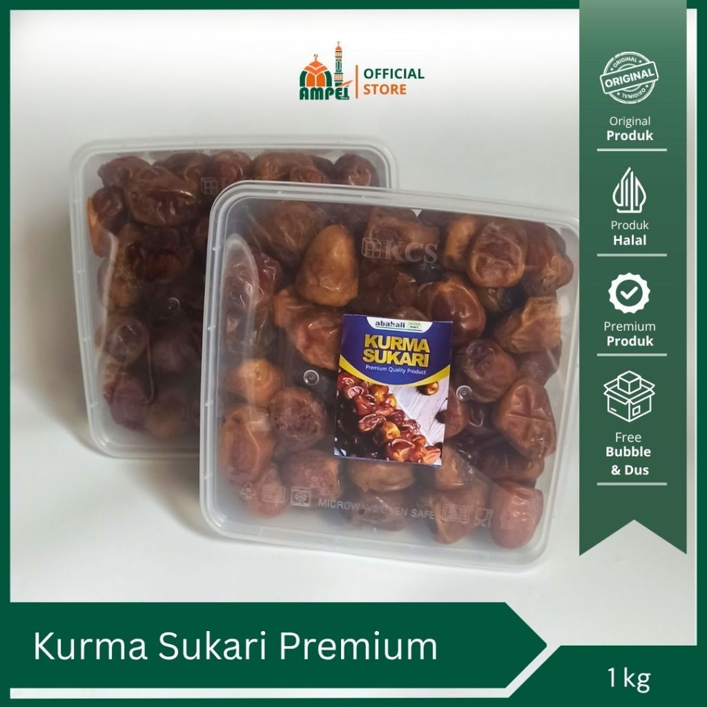 

Kurma Sukari 1kg Premium Basah Kemasan Toples Kurma Sukkari Alqoosim untuk Oleh Oleh Haji dan Umroh