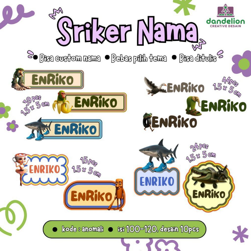 

(100-120 Pcs) Sticker Label Nama Anak Karakter / Stiker Nama Waterproof / Sticker Nama anak Free Custom Nama / Stiker set Pack