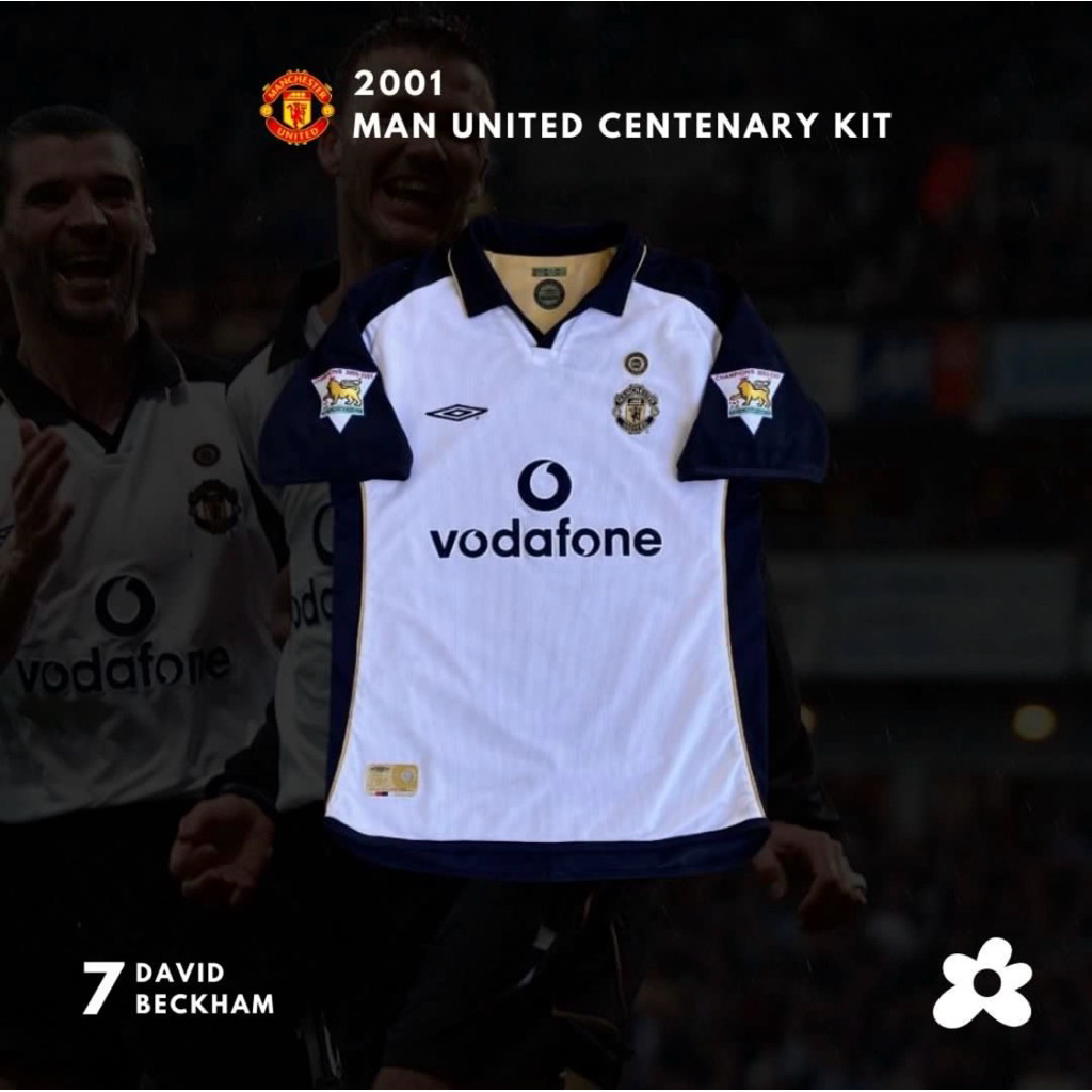 Manchester United Centenary Away Kit Reversible 2001 #7 David Beckham Original Jersey