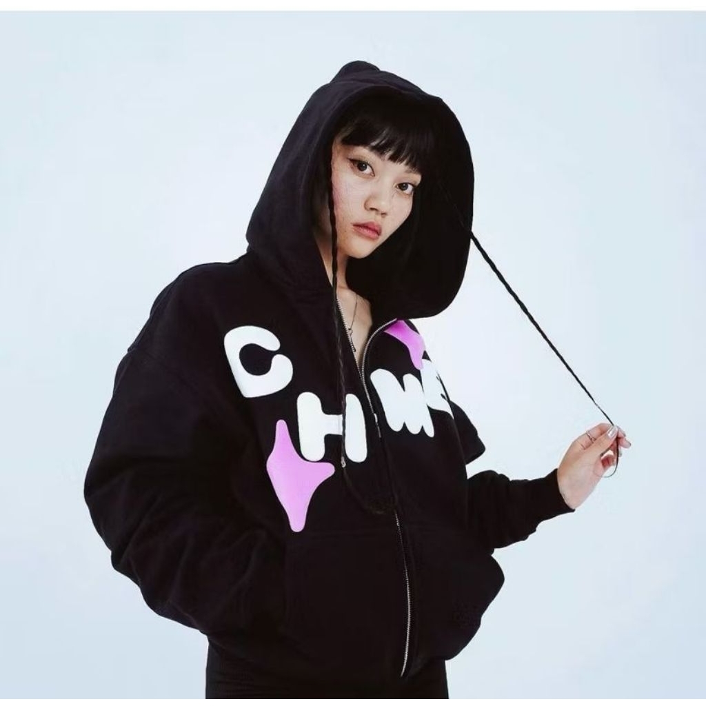Hoodie Zipper Boxy Chamber / Zipper Boxy Chmb Love S M L XL Unisex pria dan wanita