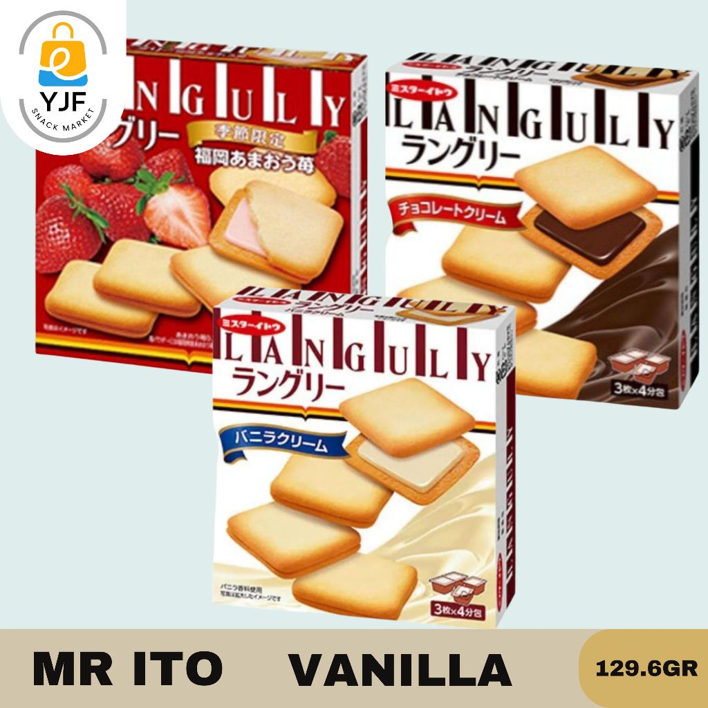 

Mr Ito Languly Chocolate Cream Cookie / Strawberry Sandwich Cookie isi 12 Keping / Snack Import Jepang - 129g
