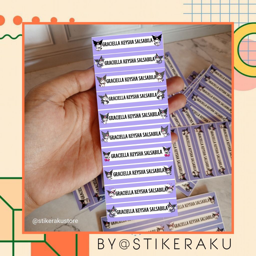 

Stiker Label Nama ATK Waterproof/Anti Air/ Tema Kuromi /Size 1,5x6 cm isi ±120 pcs