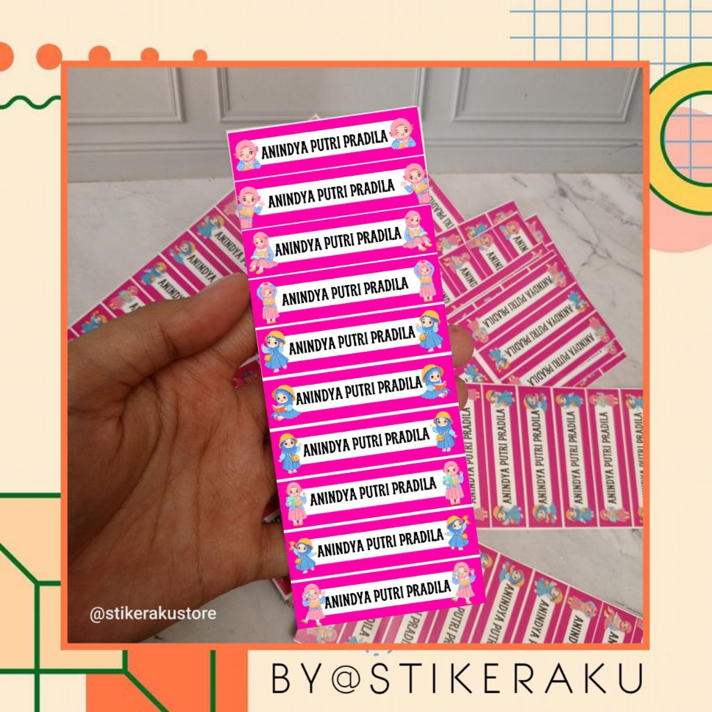 

Stiker Label Nama ATK Waterproof/Anti Air/ Tema Hijab /Size 1,5x6 cm isi ±120 pcs