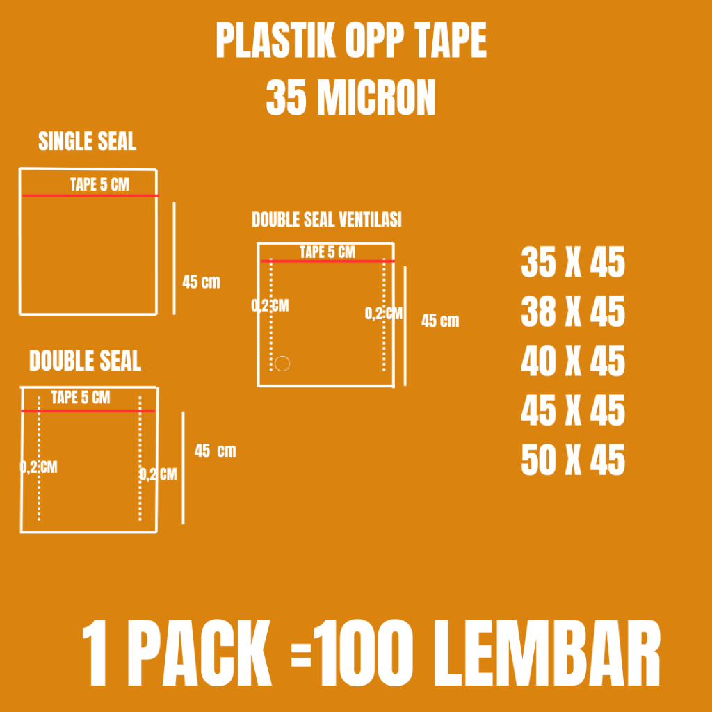 PLASTIK OPP TAPE 35 MICRON / 100 LEMBAR || 35X45 - 50x45 ||