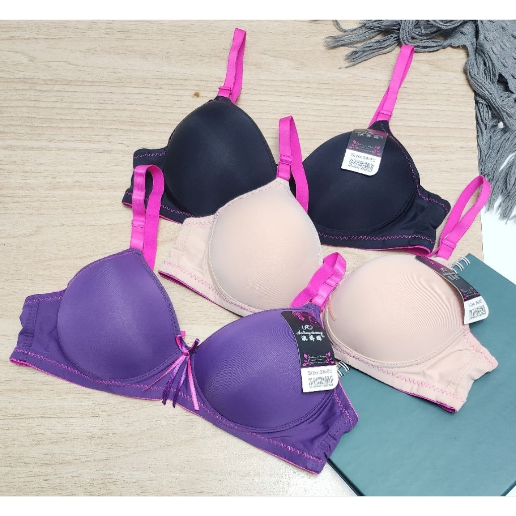 [ Bra Murah isi 3pcs ]Brawanita Tanpa Kawat Bh Motif Rainbow Busa Tipis Kait 2 Size 34-38 Cup B