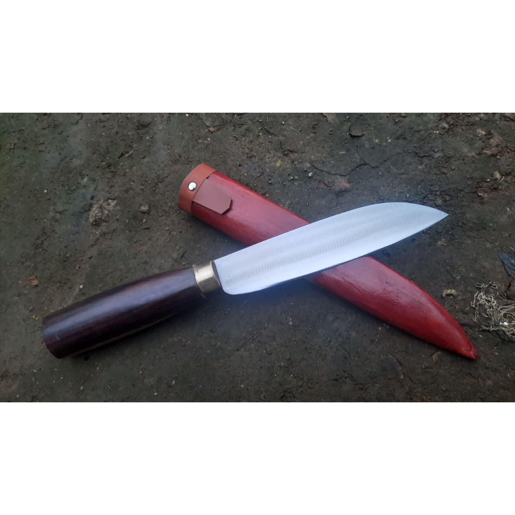 Pisau Serbaguna 15 cm Baja Per Jeep Willys, Handle Kayu Sonokeling, Sarung Kalb Cocok Untuk Sembelih