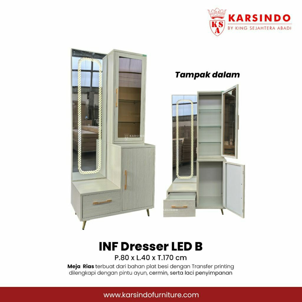 Meja Rias Besi Lampu LED Tanpa Kursi - Meja Rias Plat Besi Import Medan