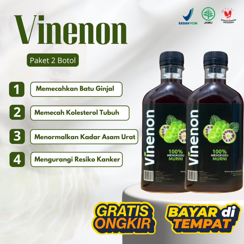 

VINENON Paket 2 Botol 100% Cuka Mengkudu Asli | Ampuh Atasi Batu Ginjal Halal BPOM isi 300ml