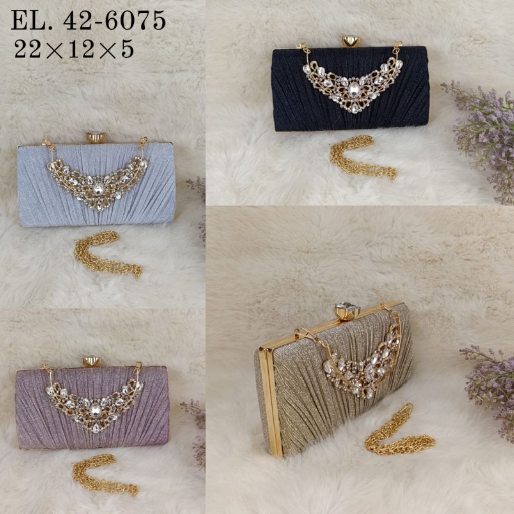 Elgan tas pesta mewah gliter permata besar #42-6075