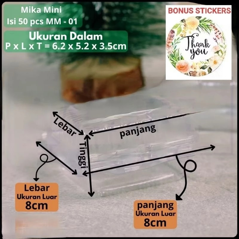 Mika kotak kue mini tart sushi mochi MM01 isi 50pcs per pack / kotak lipat bening box snack makanan 