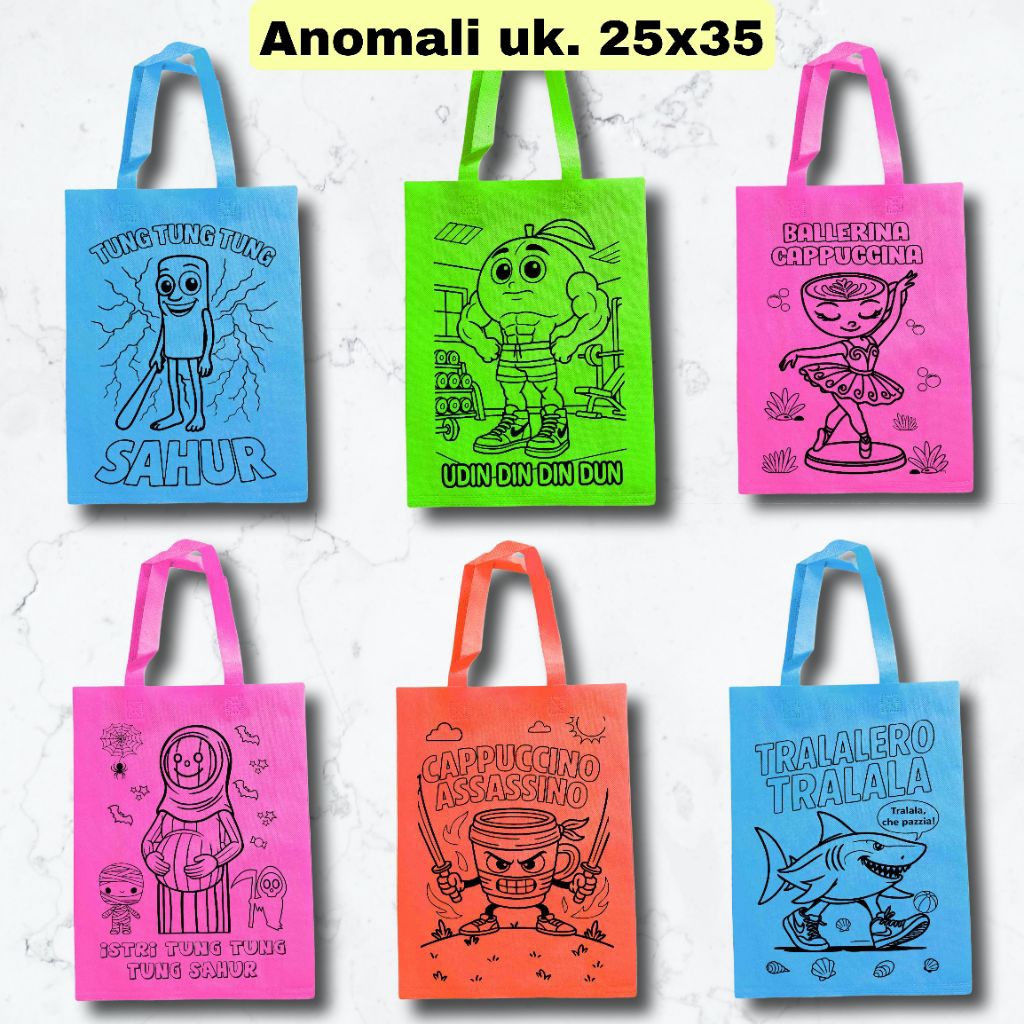 

( Harga PER PCS ) Tas Spunbond Karakter 25x35, Tas Ulang Tahun Anak, Tas Sablon Gambar
