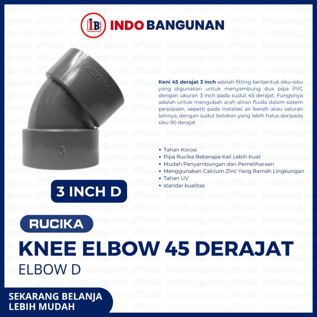 RUCIKA SAMBUNGAN PVC ELBOW/KNIE/KNEE 45 DERAJAT 3 INCH D