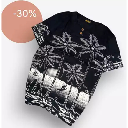 Kaos Pantai Pria Terbaru 2025 Motif Daun Hitam Baju Bali Pria Dewasa