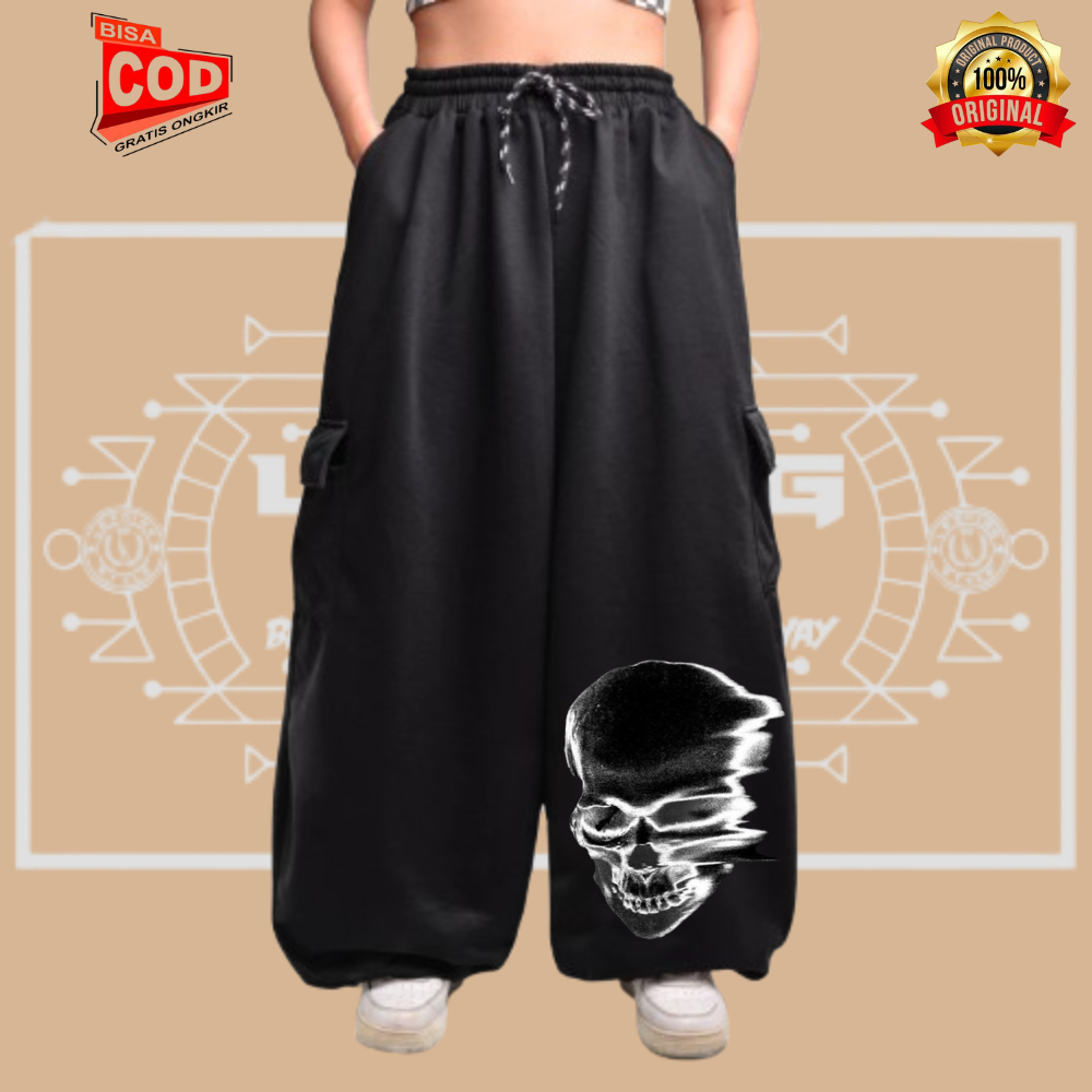 Synthesis Expertise Baggy Fleece Balon Pants Skul Abstrak Motif Pria Wanita 2025