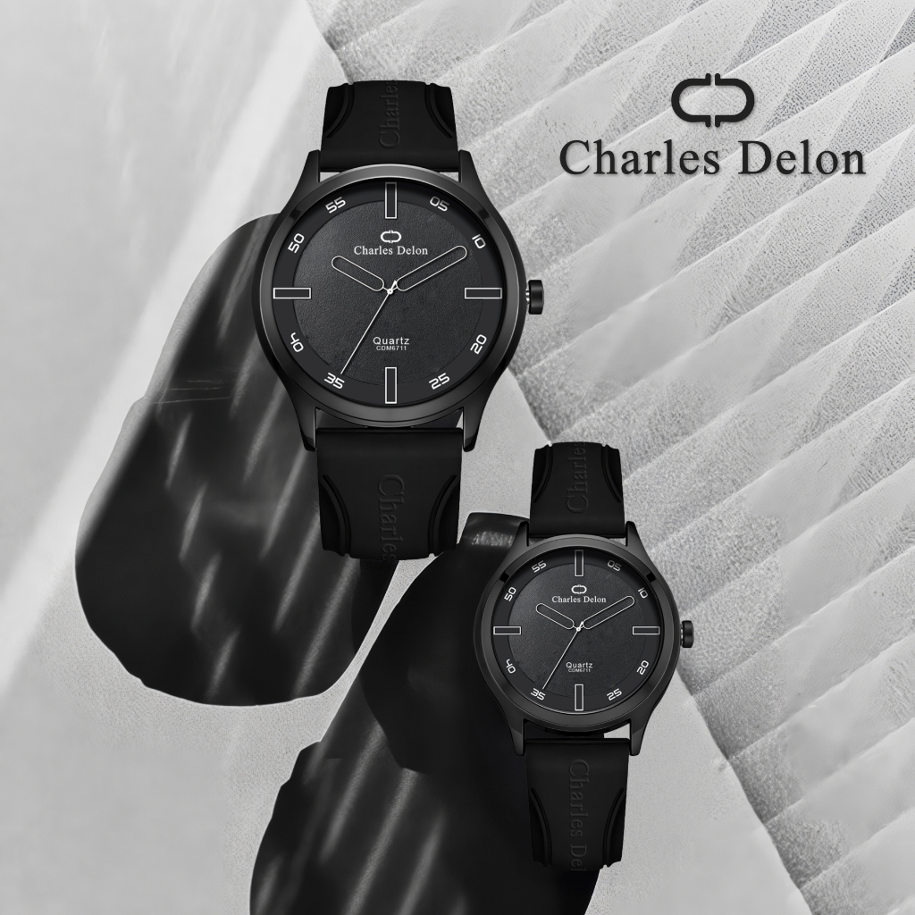 Jam Tangan Wanita Pria Couple Watch Karet Anti Air Box Original Charles Delon 6711