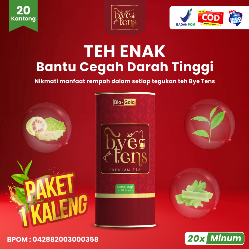 

Bye Tens - Premium Tea Teh Hipertensi Herbal Mengkudu, Seledri, Teh Hijau Untuk Melancarkan Peredaran Darah, Kolesterol, Kebas, Kesemutan, Jnatung, Stroke