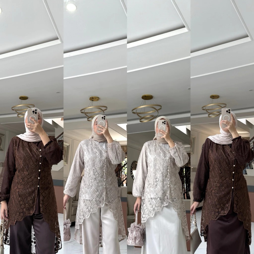 HALWA SETELAN CELANA ATAU ROK WANITA BAHAN SATIN MIX BRUKAT DAN CHANTILY BUSUI TUNIK PESTA KONDANGAN