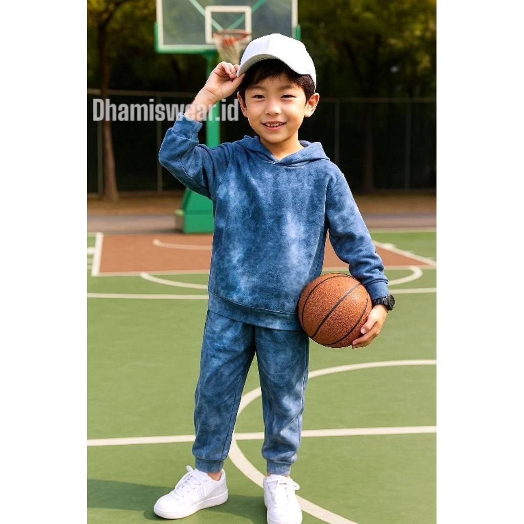 Setelan Hoodie Anak Tie dye Bludru Shein