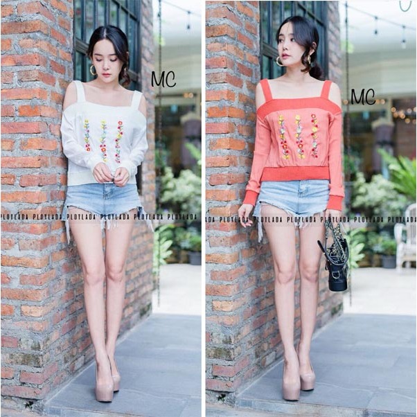 Blouse top baju atasan sabrina off-shoulder sexy bunga wanita import korea