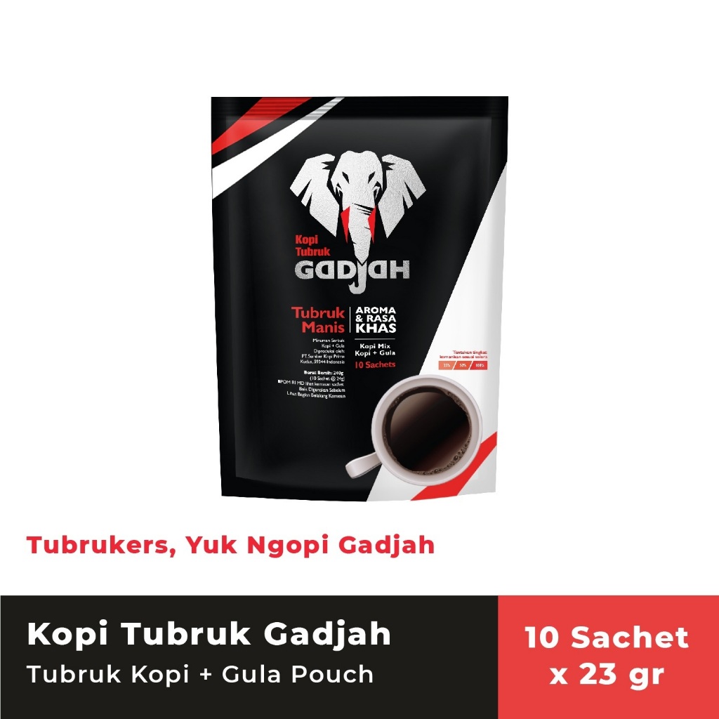 

[oddsolshop] pekanbaru/Kopi Tubruk Gadjah 10 PCS 25GR 2in1 Gula + Bubuk Instan Coffee Powder Gajah