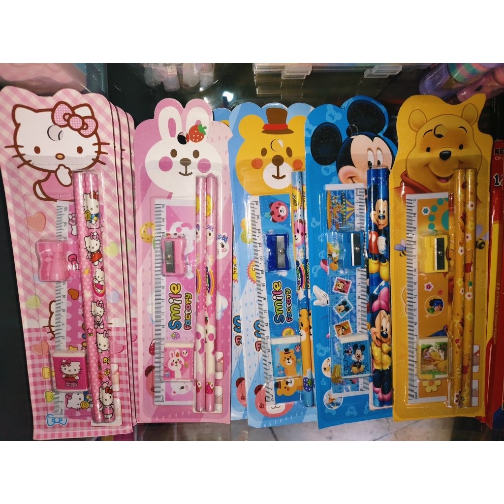 

Pensil set alat tulis set lucu pensil penghapus serutan
