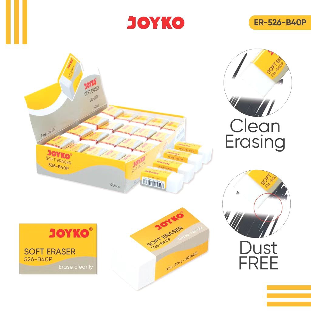 

Joyko 526-B40P | 526-B40BL | 526-B40CO | Eraser Pencil | Penghapus Pensil