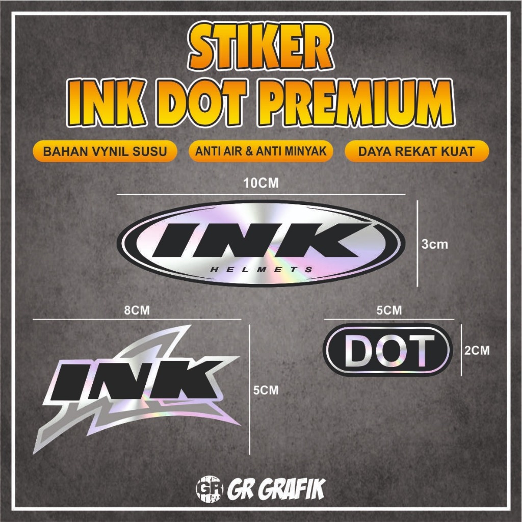 Stiker Logo Helm INK Hologram / Stiker INK printing vinyl hologram 1 set / Stiker DOT