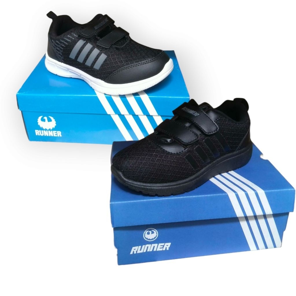 Sepatu Sneakers Anak Sekolah RUNNER casual Hitam Putih