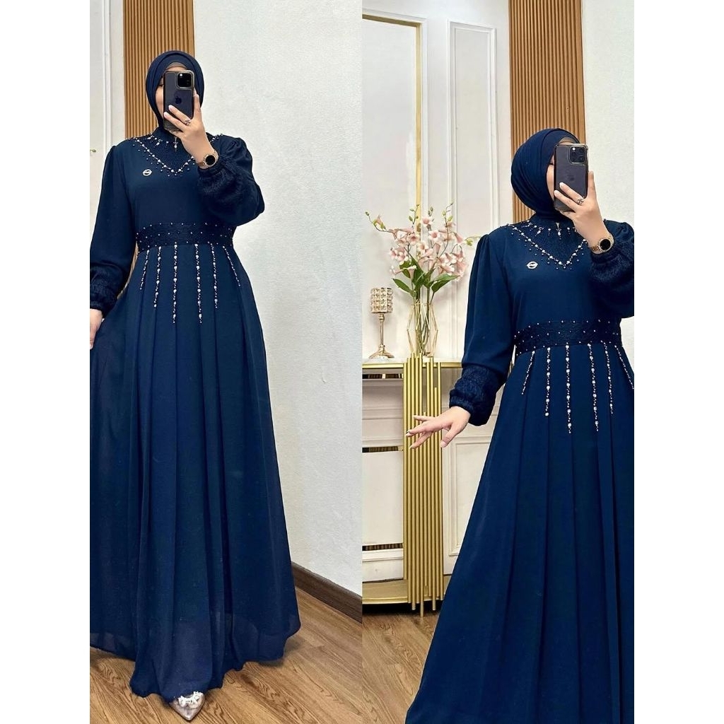 Laudiya Dress syari muslim remaja Ceruty Babydoll Mix Brukat Aplikasi payet/gamis brokat terbaru 202