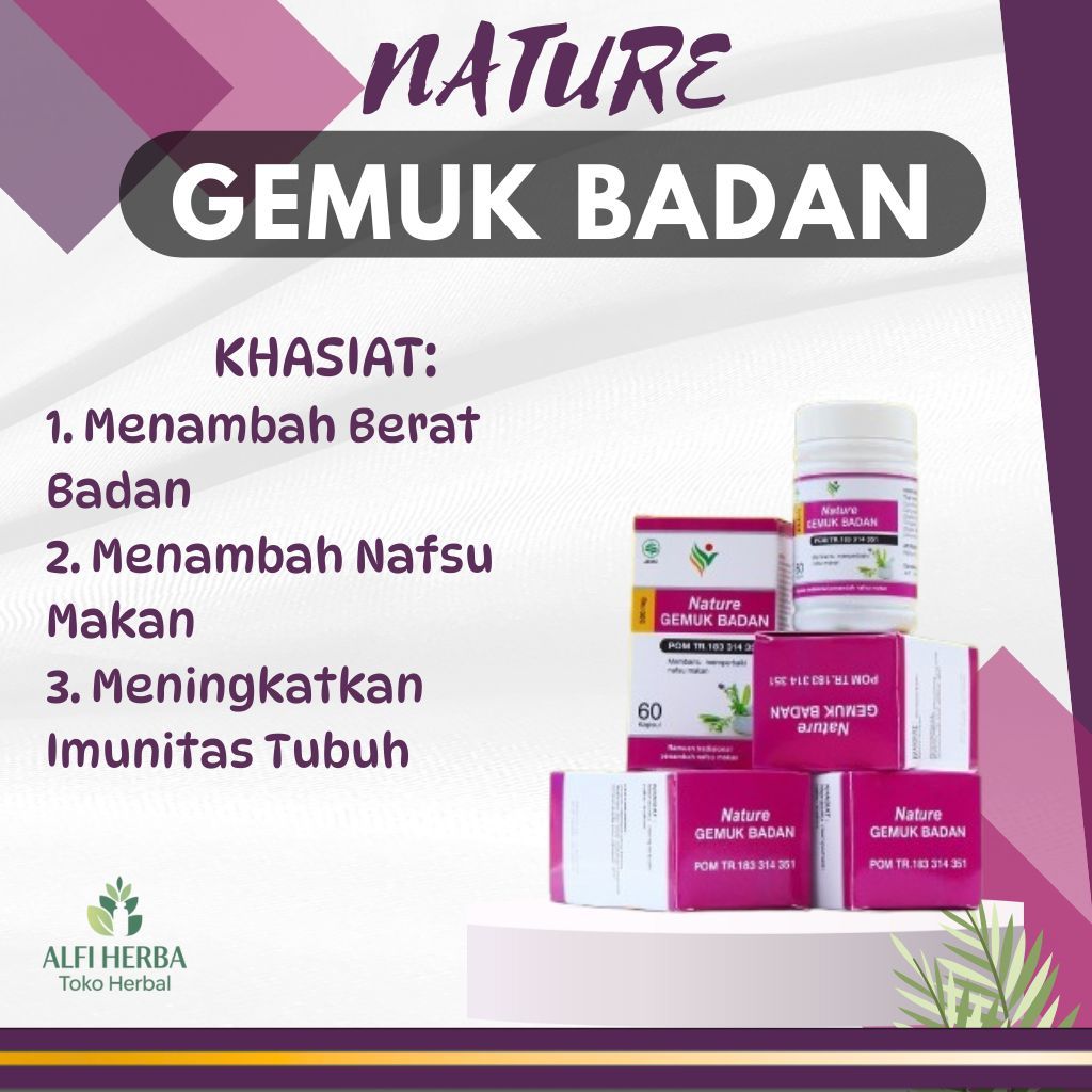 Vitamin Penggemuk  Badan Pria Nature Gemuk Badan Isi 60 Kapsul Permanen Halal Bpom