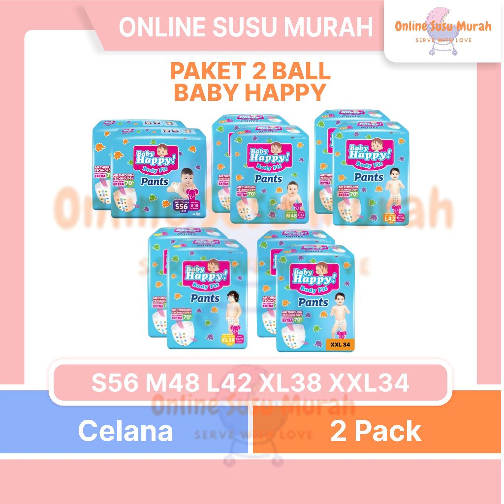 BABY HAPPY PAKET 2 BALL PANTS M48 L42 XL38 POPOK CELANA M 48 L 42 XL 38 MURAH JUMBO PPKS