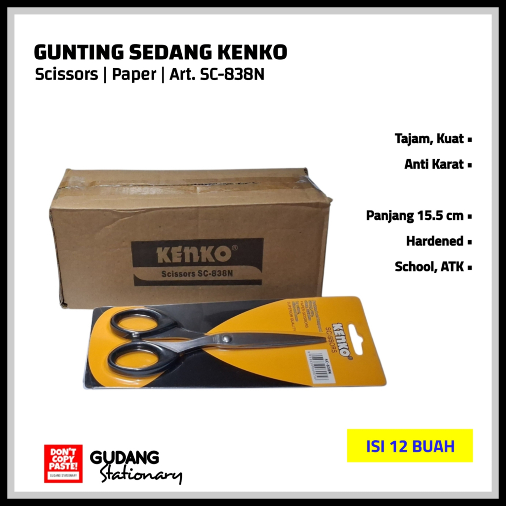 

Gunting Sedang | Scissors Paper SC-838N KENKO [ isi 12 piece ]