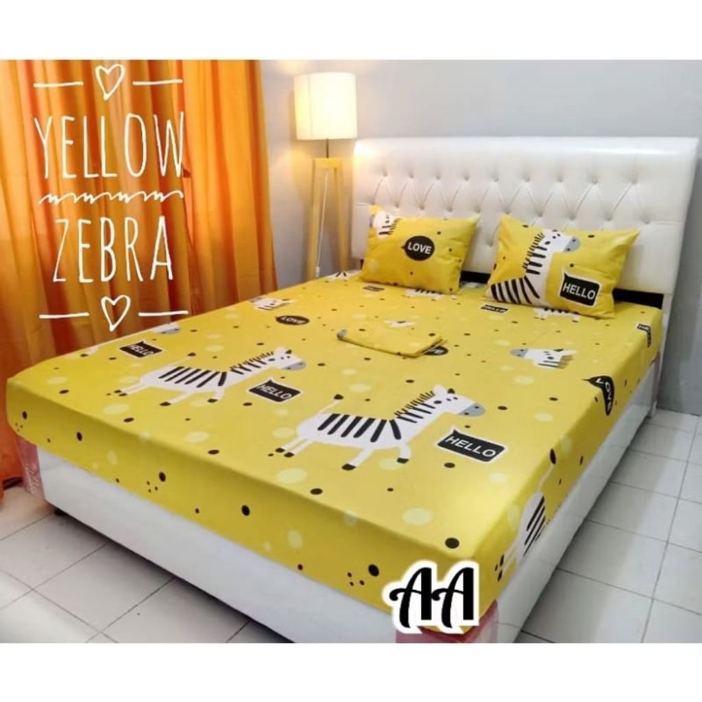 SPREI KARET KATUN PREMIUM 90/100/120/140/160/180/200 motif Zebra jebra animal yellow kuning