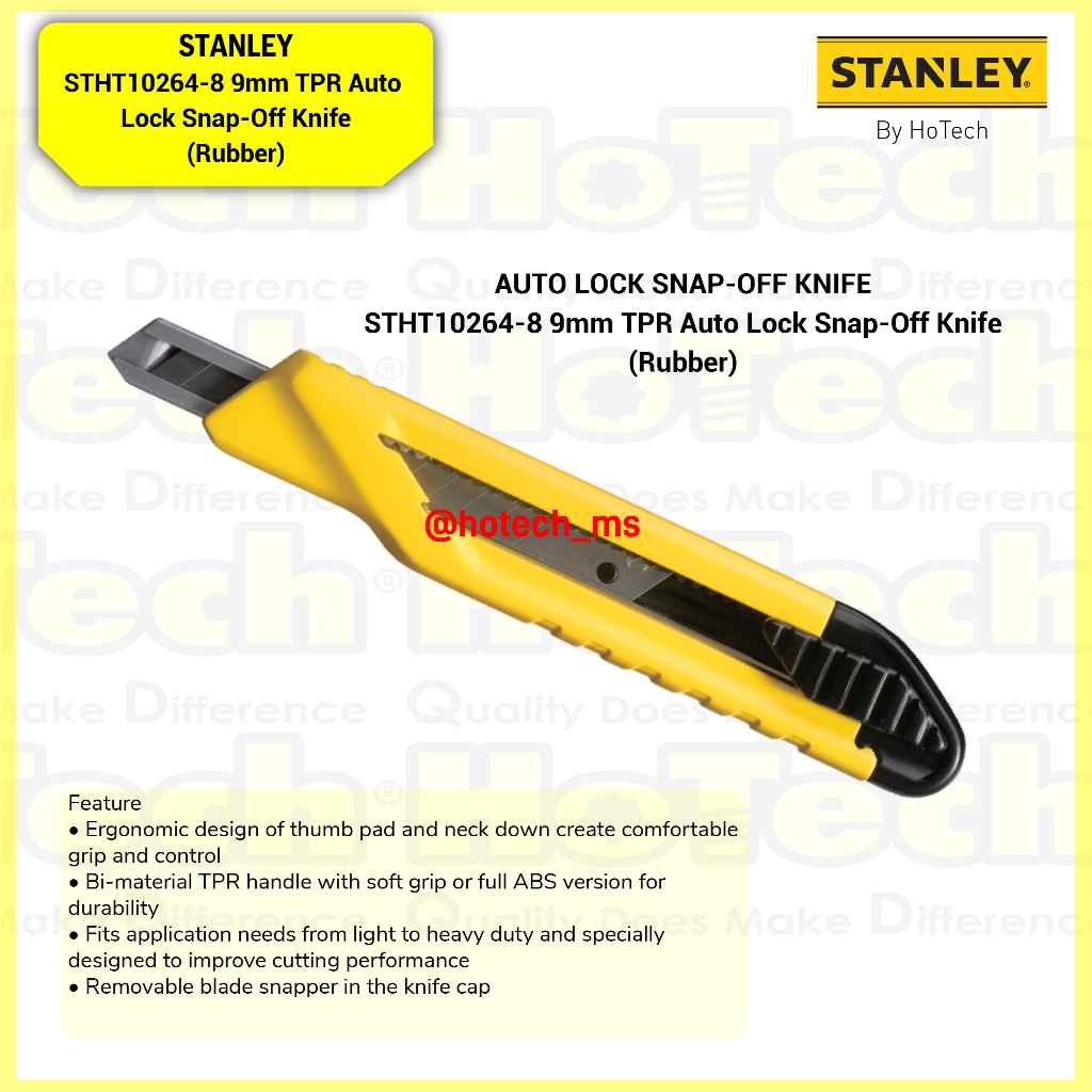 

Stanley Auto Lock Snap-Off Knife 9mm TPR (Rubber) | Cutter Stanley STHT10264