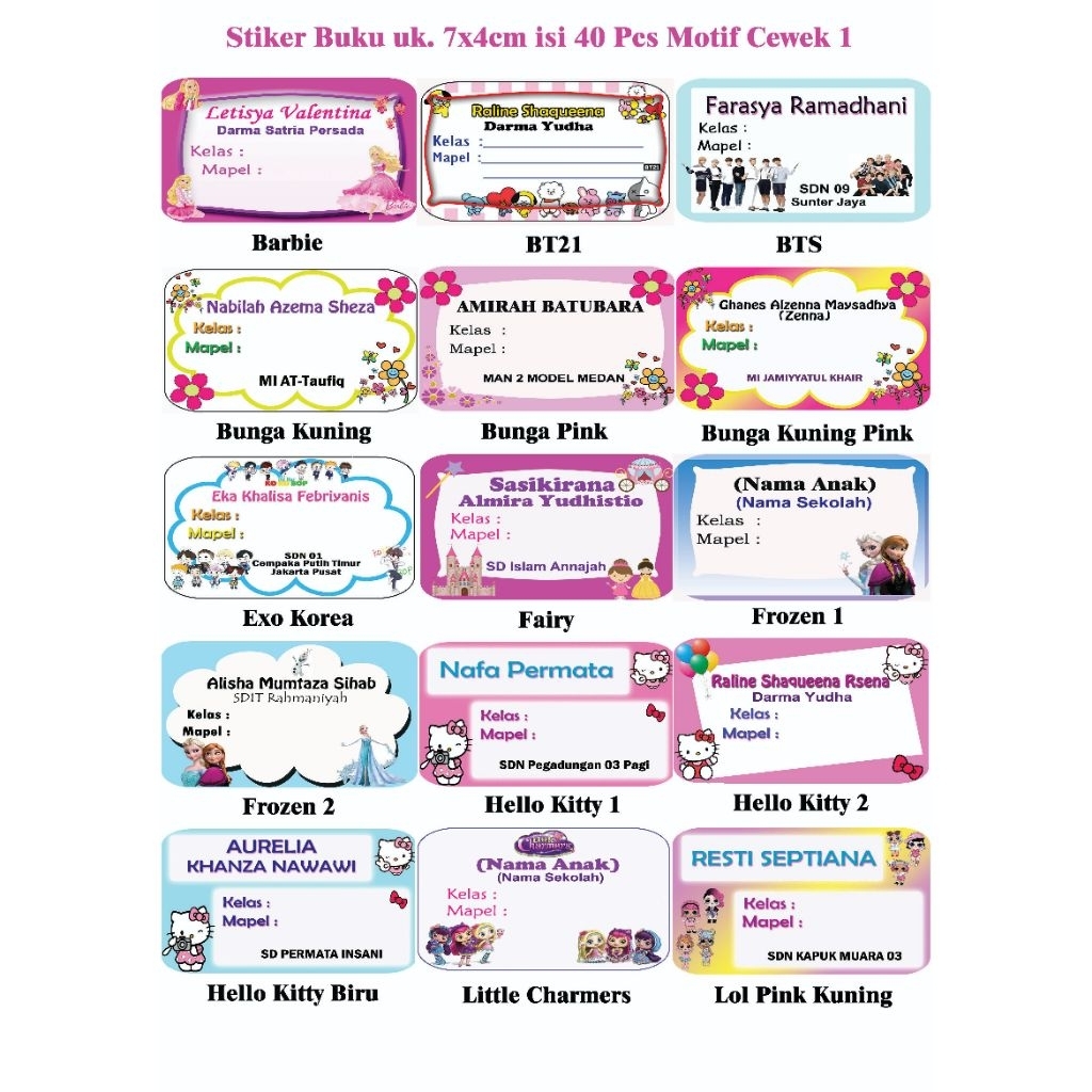 

Stiker buku Motif Cewek 1 uk.7x4/Label Buku/Stiker Nama Buku/Label Nama Buku/Stiker Mapel untuk Anak Sekolah