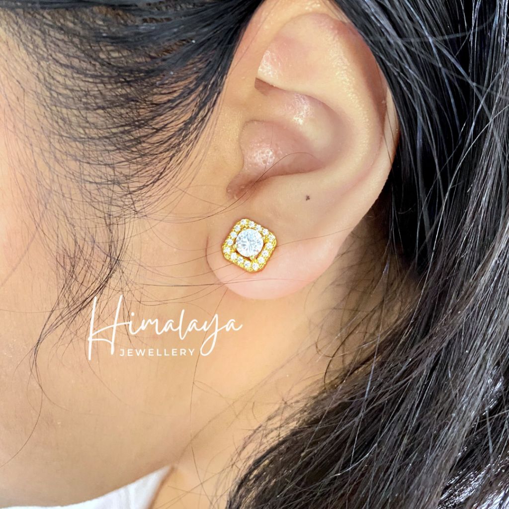 Sumpel Persegi Putih Anting Tusuk Bahan Tembaga Lapis Emas Biasa Warna Awet Tahan Lama Keuntungan Bi