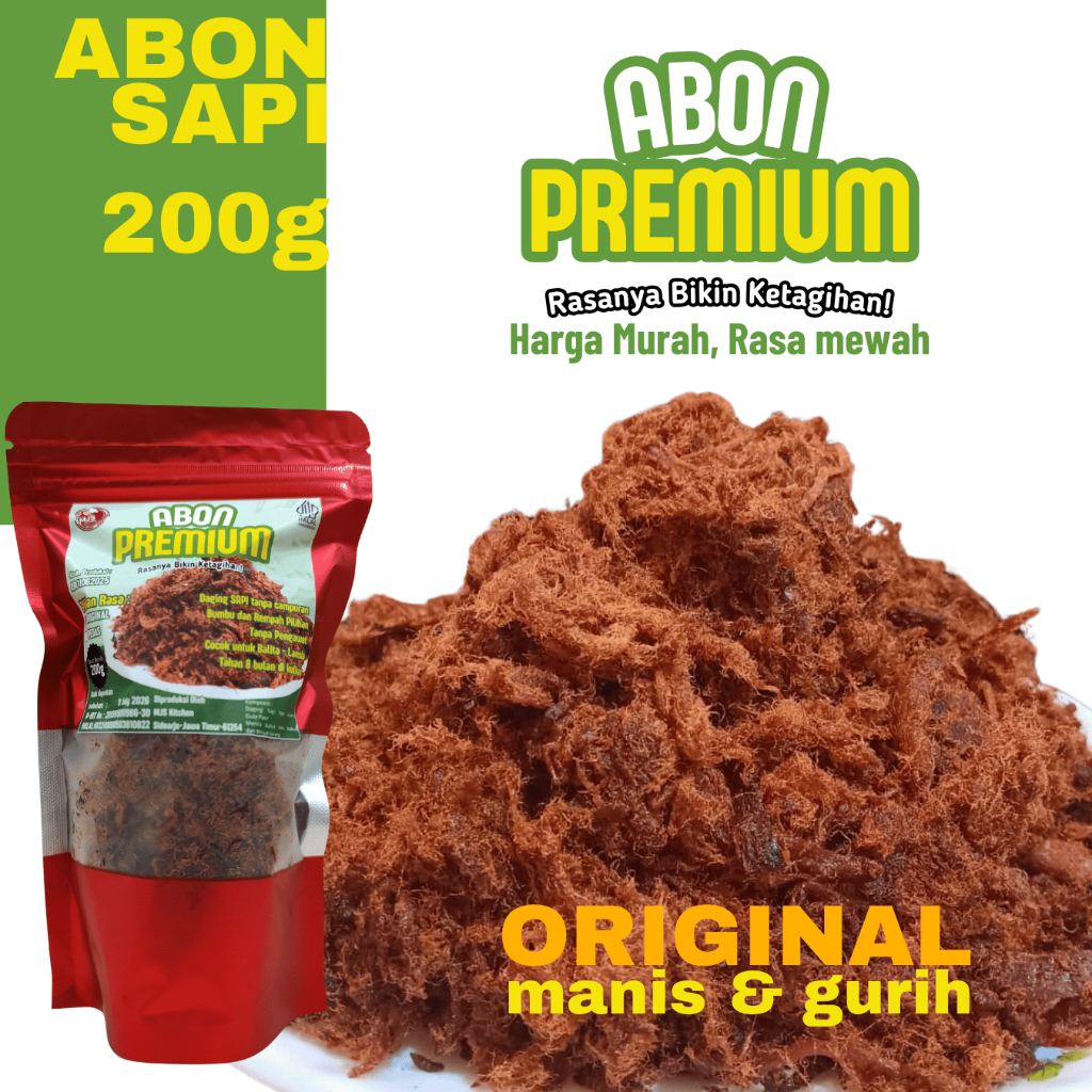 

Abon Sapi PREMIUM Asli Lezat dan Siap Saji 200g ORIGINAL (Manis dan Gurih)