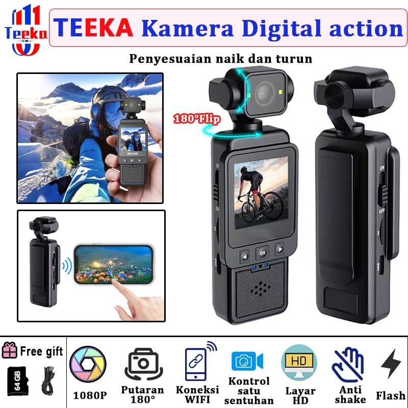 TEEKA [Action 1] Camera Mini WIFI Kamera action layar HD 1080P 180° kamera mini vlog wifi Pocket WIF