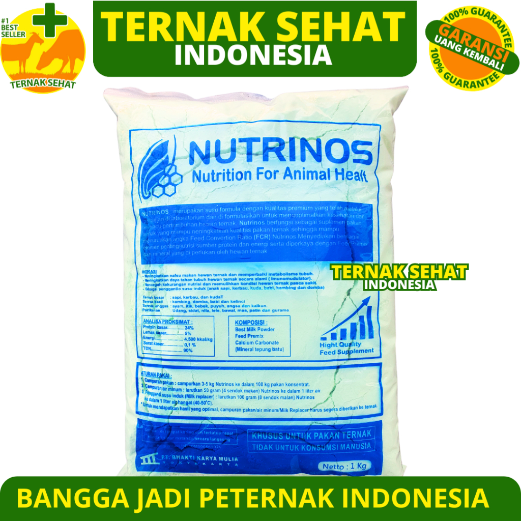 NUTRINOS 1 KG - Susu Hewan Premium Ternak Sapi Kerbau Kuda Kambing Ayam Ikan Udang Rayfat Lactomax