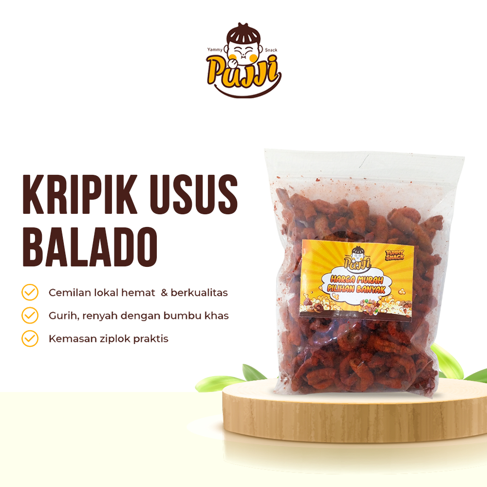 

PUJJI Snack - Keripik Usus Balado 210gr / Keripik Usus Kiloan / Snack Kiloan