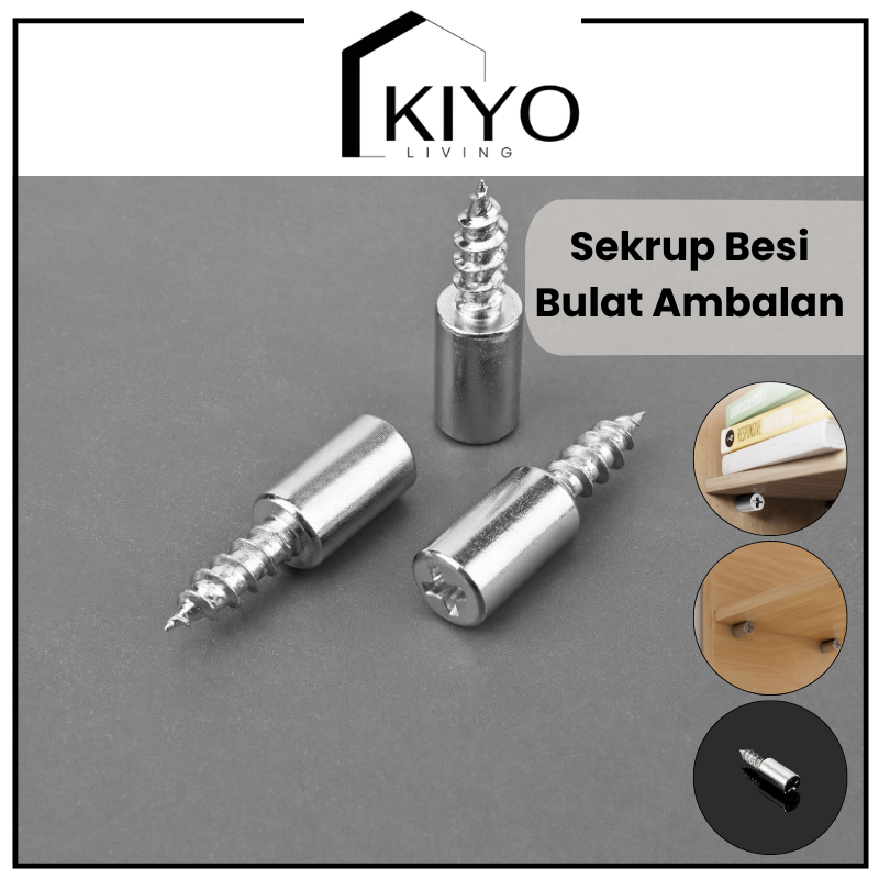 KIYO Ambalan Kayu Besi Bulat Sekrup Siku Penyangga Rak Lemari / Ambalan Kaca Bulat / Ambalan Triplek