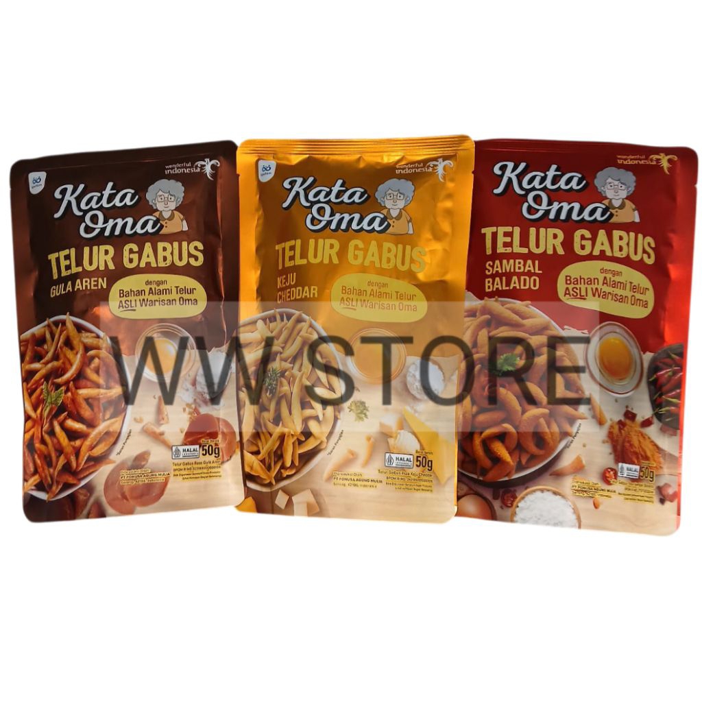 

Cemilan snek telor rasa keju / gula aren / sambal balado halal MUI Unifam Kata Oma TELUR GABUS Cheddar Cheese /Brown Sugar / Spicy 50g