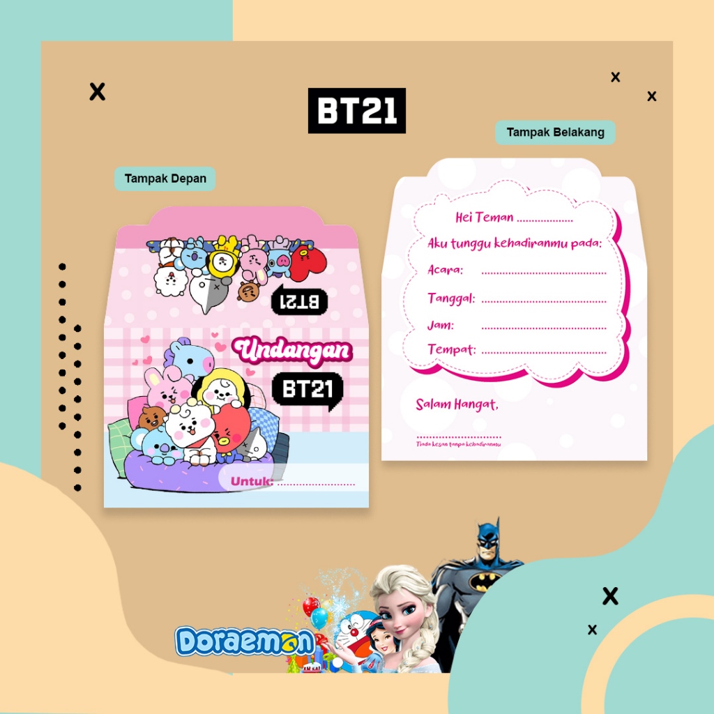 UNDANGAN ULANG TAHUN / UNDANGAN ULTAH VARIASI BT21 ONE