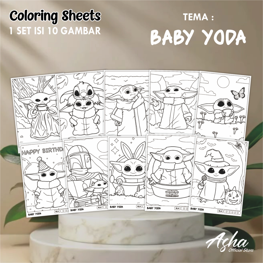 

KERTAS GAMBAR UNTUK ANAK - LEMBAR MEWARNAI ANAK 1 SET ISI 10 LEMBAR GAMBAR BABY YODA UKURAN A4