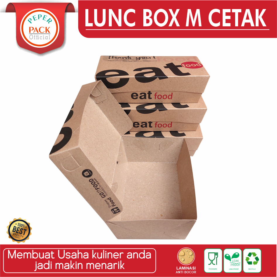 (ISI 100 )DUS M CETAK COKLAT EAT BOX ISI 100/lunch box/paper lunch box/ dus cetak /lunch box M /dus 