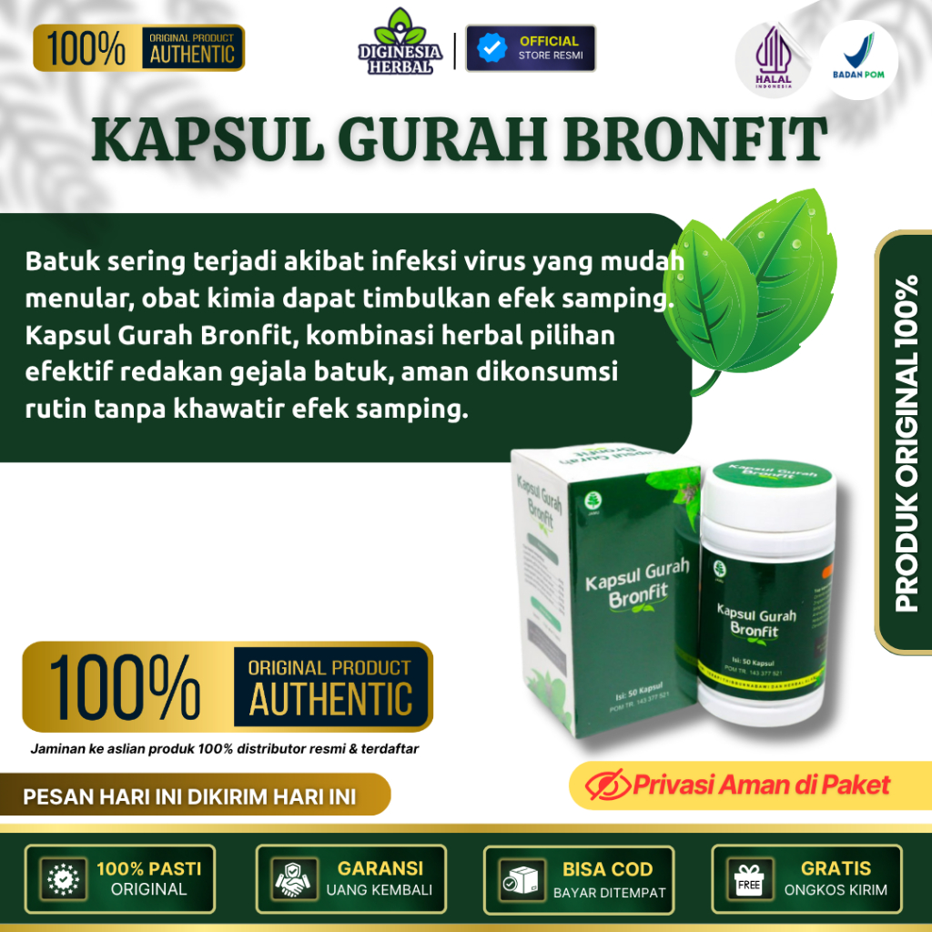 Kapsul Gurah Bronfit Obat Herbal Alami - Obat Bronkhitis asma, TBC, paru paling ampuh