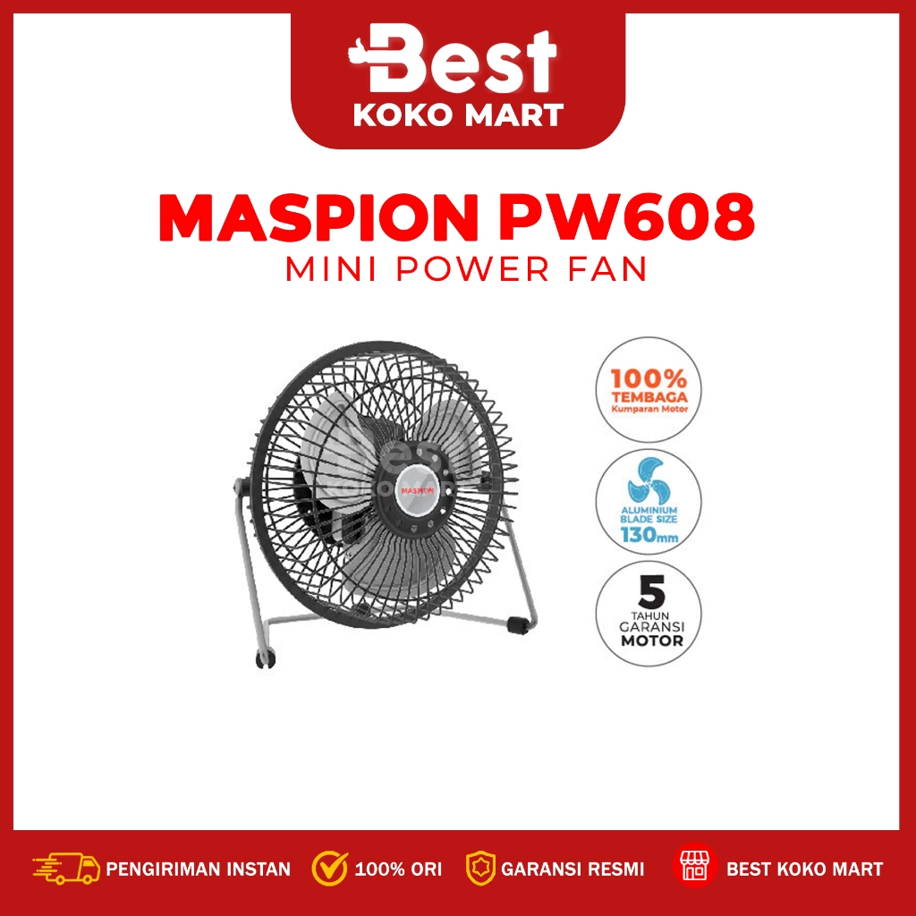 Maspion Power Desk Fan Kipas Angin Meja 5 Inch PW-608 Mini Powerfan Original Garansi Resmi