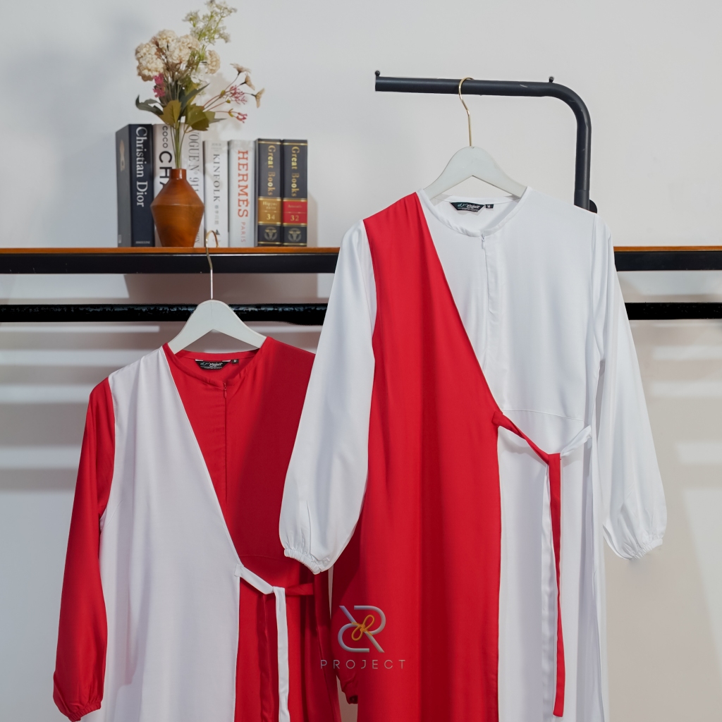 dress merah putih fashion muslim wanita